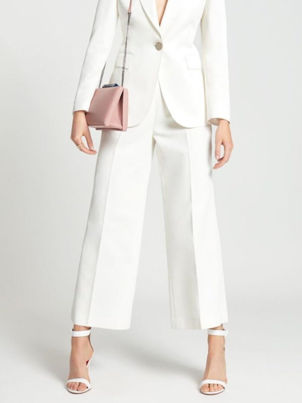 Carolina Herrera Cropped Wide Leg High Waist White Cotton Trousers